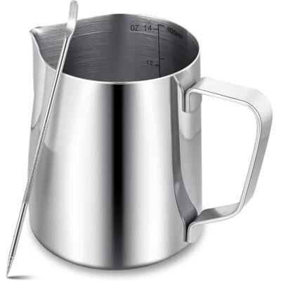 LifHap Brocca montalatte da 400 ml, con penna per decorare il latte, in metallo, per macchina da caffè (argento) LifHap Brocca montalatte da 400 ml, con penna per decorare il latte, in metallo, per macchina da caffè (argento)