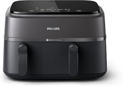 Philips Airfryer Serie 3000 con doppio cestello, 9L, Friggitrice ad aria con 2 cestelli, Tecnologia Rapid Air, 90% di grassi in meno e risparmio energetico, HomeID App ()