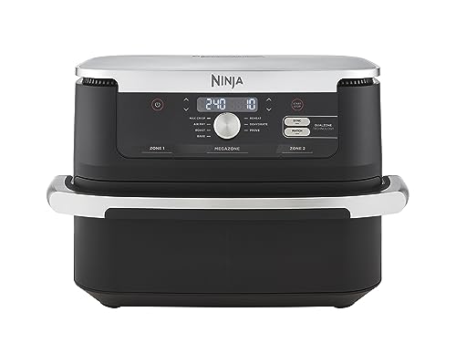 Ninja Foodi FlexDrawer, Friggitrice ad Aria, Doppia Zona, Separatore Rimovibile, Ampio Cassetto da 10.4L, 7 in 1, Cottura Senza Olio, Componenti Antiaderenti Lavabili in Lavastoviglie, Nero,