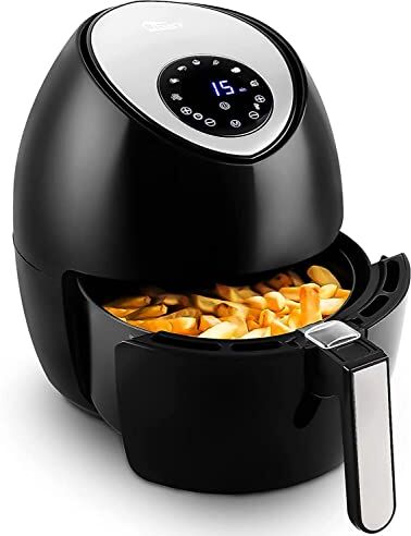 Uten Friggitrice ad Aria 4,5 Litri,  Air Fryer a Risparmio Energetico Con 7 Programmi, Ricette PDF, Accessori a Doppio Strato, LED Touch Screen, 1500W, PFOA e BPA Free