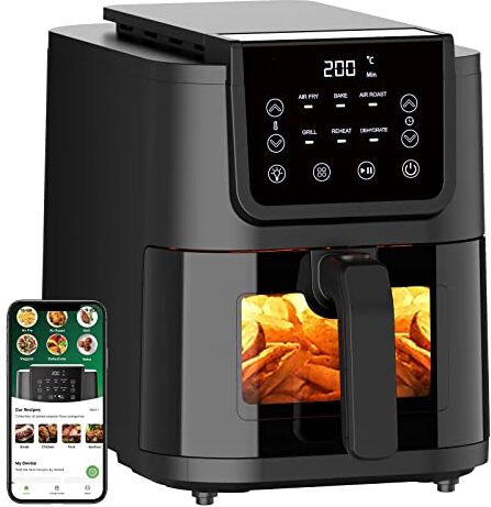 CHEFREE Friggitrice ad Aria Compatta con Finestra ViewCook, 5L, 1500W, 6 Programmi, 90% meno olio e 80% Risparmio Energetico,