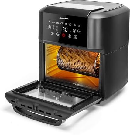 Aigostar Owen Forno ad aria multifunzione, Friggitrice ad aria da 12 litri, 1700 W, Touch screen LED, 8 modalità preimpostate, include 7 accessori, sistema rotante, BPA FREE