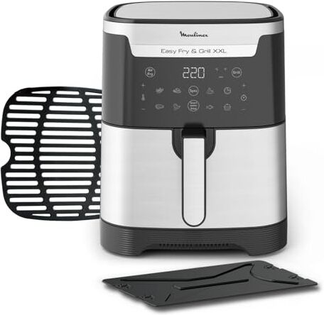 Moulinex EZ801D Easy Fry & Grill Friggitrice ad Aria e Griglia 2-in-1, Capacità XXL, Divisore per Duplice Cottura, Rosolatura Impeccabile, Risultati Croccanti, Cottura Sana, 8 Programmi, 6.5 L