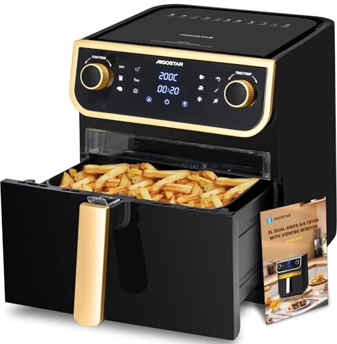 Aigostar Friggitrice ad aria senza olio da 8 litri, design XXL, finestra trasparente, 12 funzioni preimpostate, potenza di 1700 watt, doppio utilizzo: con cestino o cassetto