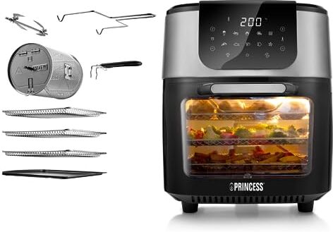 Princess Friggitrice ad Aria Forno Deluxe, 1800 W, 11 Litri, Schermo Tattile Digitale, 10 Programmi Preimpostati, Girapollo e Cestello Inclusi, Acciaio Inossidabile