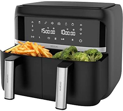 Cecotec Friggitrice ad Aria Cecofry Advance Double. Air Fryer 2850 W, Capacità 9 L, Dietetica, Compatta e Digitale, Due Cestelli con Doppia Temperatura e Tecnologia PerfectCook, 6 Modalità, Timer