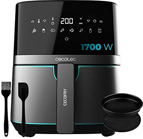 Cecotec Friggitrice ad Aria Cecofry Full Inox Black Pro 5500 con Accesori. Air Fryer 1700 W, Capacità 5,5 L, Compatta-Digitale, Acciaio Inox, Senza Olio, Tecnologia PerfectCook, Termostato