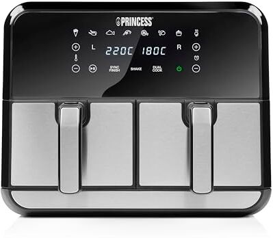 Princess Airfryer A Doppio Cesto 8 L, 1700 W, 8 Programmi, Nero Argento