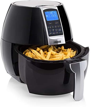 Princess Friggitrice ad Aria Calda XL 182020, 1500 W, 3.2 Litri, Airfryer senza BPA, 8 Programmi di Cottura, Griglia Inclusa, Nero/Argento