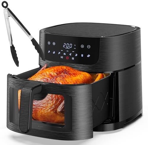 AOSFGE Friggitrice Ad Aria 6.5 Litri, Air Fryer XL con Finestra Visibile, Friggitrice ad Aria Calda con 8 Preimpostazioni, 1500W Friggitrice Senza Olio con LED Touch Screen, Tecnologia Perfect Cook