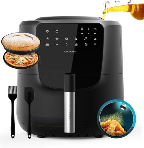 Cecotec Friggitrice ad aria senza olio da 5,5 l Cecofry Rain Pack. Air Fryer con Accessori. 1550 W, spray ad olio incorporato, spray automatico e manuale, controllo tattile, autopulente