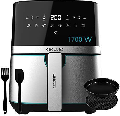 Cecotec Friggitrice ad Aria Cecofry Full Inox Pro 5500 con Accesori. Air Fryer 1700 W, Capacità 5,5 L, Compatta e Digitale, Dietetica in Acciaio Inox, Senza Olio, Tecnologia PerfectCook, Termostato