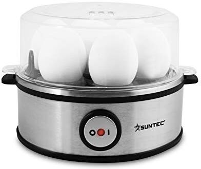 Suntec Wellness SUNTEC cuociuova EGG-8564 design in acciaio inox – per 7 uova – regolazione del grado di cottura e timer – spegnimento automatico – piccolo ed elettrico – set con misurino e ciotola – 360 watt