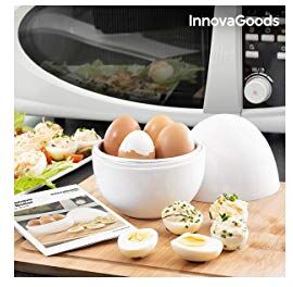 InnovaGoods bb_V0101051 Cuociuova per microonde con ricettario Boilegg, Alluminio e PP (Privo di BPA), Bianco