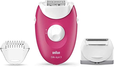 Braun Silk-épil 3 Depilatore Donna, Epilatore Elettrico Donna Donna con Luce SmartLight, Accessori Inclusi, Delicato ed Efficace, Set Per Prime Depilazioni, Idea Regalo, SE 3-410 Bianco e Fucsia