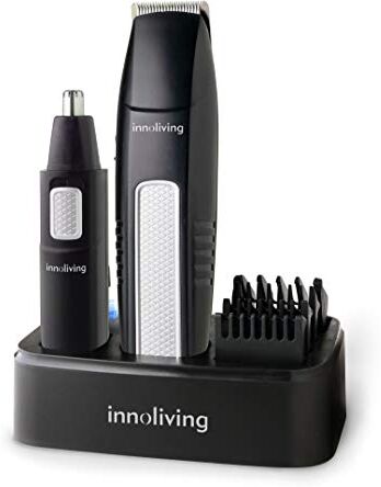 Innoliving Set Tagliacapelli Regolabarba Trimmer Grooming , Nero con Lame di Precisione in Acciaio Inossidabile, Guide di Taglio Fino a 1,2mm, Alimentazione a Batteria AA