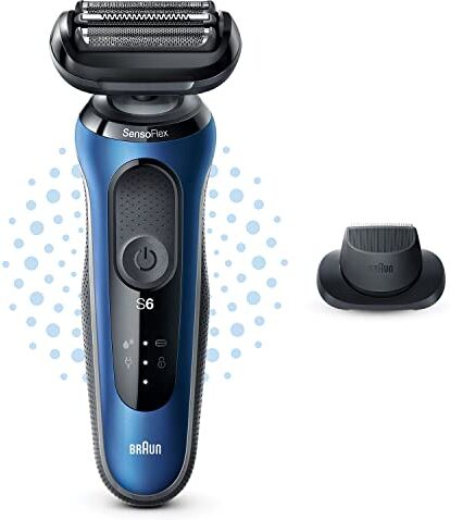 Braun Series 6 B1200s, Rasoio senza fili, AutoSense, SensoFlex, EasyClick, Wet & Dry, Blu/Nero