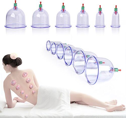 ZJchao Vacuum Ventose Cinesi Cupping Tterapia – Medicina cinese ventosa massaggio Attrezzatura con 12 ventose in plastica per la stanchezza di sollievo dolore, vetro a vuoto d'aria con pompa