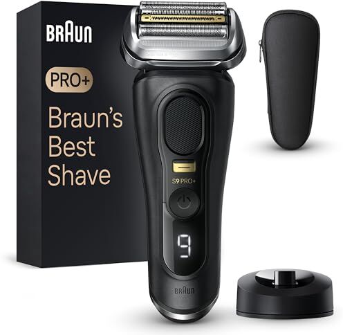 Braun Series 9 PRO +, Rasoio Elettrico Barba, Rifinitore di precisione, Custodia da Viaggio in tessuto, Batteria Litio Ion, 100% Impermeabile Idea Regalo, 9510s Nero