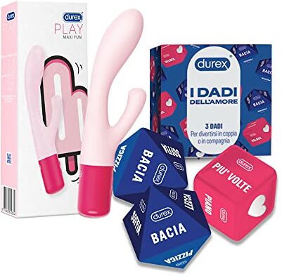 Durex I Dadi dell'Amore e  Play Maxi Fun, Giochi per Coppie e Idee Regalo Romantiche, Regalo Coppia con 3 Dadi Gioco e Massaggiatore con Velocità Regolabile Colore Rosa Pastello