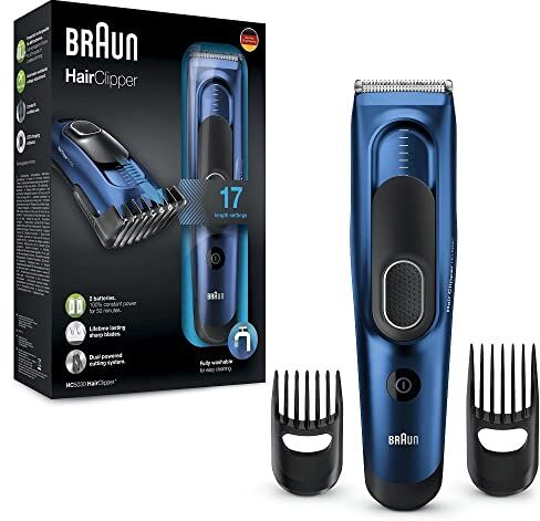 Braun Tagliacapelli Uomo, 17 Impostazioni di Lunghezza, Accessori Inclusi, Sistema di Memora SafetyLock, Lame Lunga Durata, Taglio Sempre Perfetto, Idea Regalo, HC5030 Blue Metalizzato