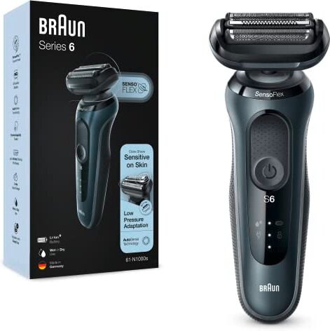 Braun Rasoio Elettrico da Uomo, Series 6 61N1000S SensoFlex Rasoio Elettrico, Rasoio Ricaricabile, a Lamina Wet & Dry con Custodia da Viaggio