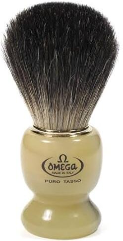 Omega Pennello da barba  in tasso Nero con manico in resina e supporto.