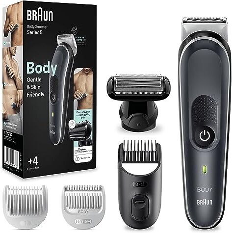 Braun Series 5 Rasoio Elettrico Corpo Uomo, per Petto, Ascelle, Inguine E Zone Sensibili, Con Pettini Da 1 mm A 11 mm, Tecnologia SkinShield, 100 Min Autonomia Senza Fili, BG5360