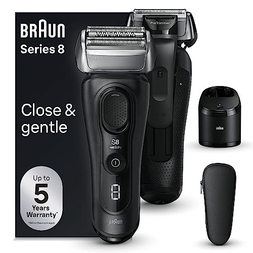 Braun Series 8, Rasoio Elettrico Barba, Rifinitore di precisione, Custodia Viaggio, Lame Flessibili, Stazione SmartCare, Uso a Secco o Sotto Acqua, Batteria Litio Ion, Idea Regalo,  Nero