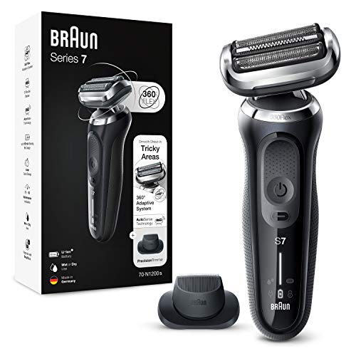 Braun Rasoio elettrico da uomo serie 7 con trimmer di precisione, rasoio a lamina senza fili, bagnato e asciutto, 100% impermeabile, spina UK a 2 pin, 70-N1200s, rasoio argento, valutato quale miglior