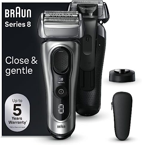 Braun , Rasoio Elettrico Barba Rifinitore di precisione, Custodia da Viaggio in tessuto, Batteria Litio Ion, 100% Impermeabile Idea Regalo, 8517s Argento