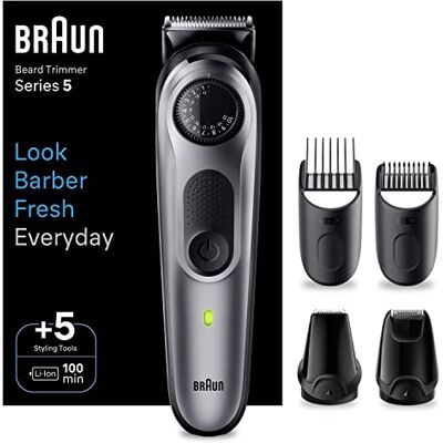 Braun Trimmer Barba Serie 5 BT5440, Trimmer Per Uomo Con Strumenti Di Stilizzazione, 100 Minuti Di Autonomia Braun Trimmer Barba Serie 5 BT5440, Trimmer Per Uomo Con Strumenti Di Stilizzazione, 100 Minuti Di Autonomia