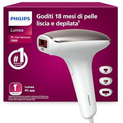 Philips Lumea 7000 Series,dispositivo di epilazione IPL, alternativa ai dispositivi di epilazione laser, 3 accessori per viso, corpo e zona bikini, modello SC1999/00 Philips Lumea 7000 Series,dispositivo di epilazione IPL, alternativa ai dispositivi di epilazione laser, 3 accessori per viso, corpo e zona bikini, modello SC1999/00