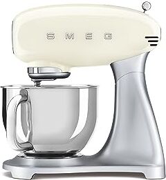 SMEG , Impastatrice Planetaria , 10 Velocità, Smooth Start, Ciotola da 4,8 L, Sicurezza Blocco Motore, Frusta Filo, Frusta Piatta, Gancio e Coperchio Versatore in Dotazione, 800W, Panna