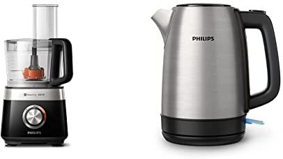 Philips Robot da Cucina Compatto 800W, 29 Funzioni, Recipiente da 2.1L, PowerChop, Lama in Acciaio Inossidabile (HR7510/10) & Bollitore Elettrico 1,7 L, Coperchio a Molla, Spia Luminosa