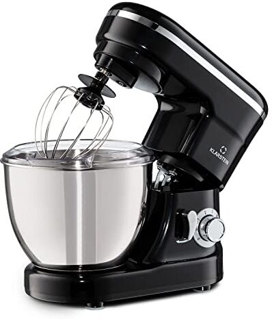 KLARSTEIN Bella Mini Robot da Cucina, Impastatrice Planetaria, 1200 W, 6 Livelli di Velocità, Mixer in Acciaio Inox, Funzione a Impulsi, Sistema di Miscelazione Planetario, 3 Attacchi, Nero