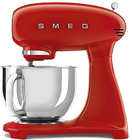 SMEG , Impastatrice Planetaria , 10 Livelli di Velocità, Funzione Smooth Start, Ciotola da 4,8 L, Sicurezza Blocco Motore, 3 Fruste, Gancio e Coperchio in Dotazione, 800W, Rosso