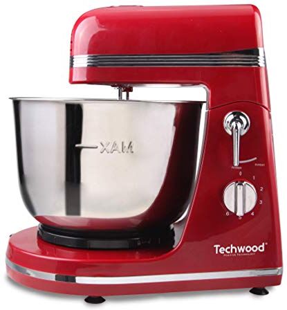 Techwood Robot da Pasticceria, 6 velocità, con Ciotola da 3.5L, 300 W, Colore Rosso, Multicolore