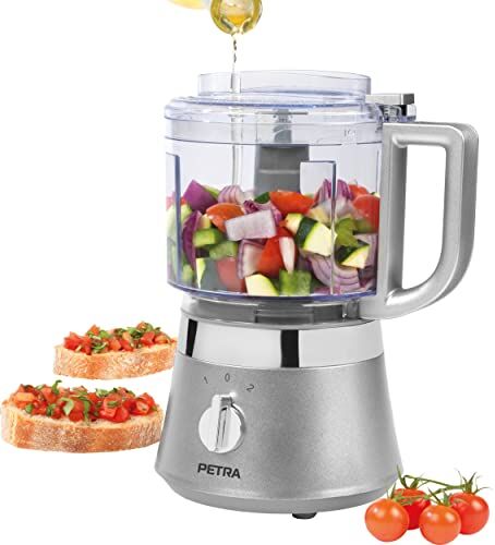 Petra Robot da cucina compatto, multifunz. capacità 500 ml, 2 velocità, lame in acciaio inox, foro gocciolamento, design facile pulizia, Senza BPA, insalate/verdure/bruschette, 400 W