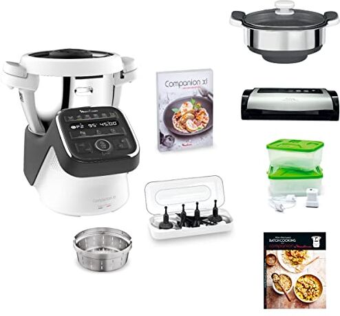 Moulinex Companion XL Robot Cooker 4,5 L, 12 Programmi automatici, 1550 W, 5 accessori, Libro 300 ricette incluse, Bundle batch cooking, Made in France, Gray