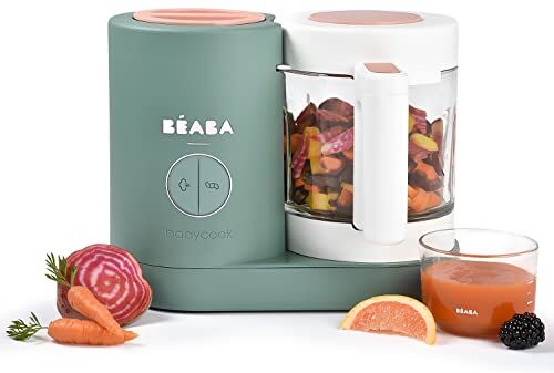 Béaba Babycook Néo, Cuocipappa Omogeneizzatore, Cottura a Vapore Delicata, Robot per Pappe 4 in 1, Neonato e Bambino, Bicchiere in Vetro e Cestello in Acciaio Inox, Eucalyptus