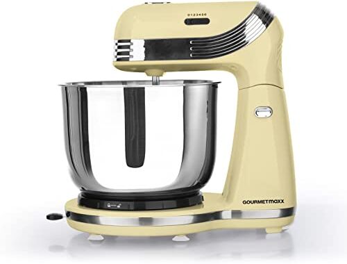 GOURMETmaxx Robot da cucina in acciaio inossidabile Retro 'Vaniglia'   Mixer multifunzionale per mescolare, miscelare e impastare in stile retrò   6 livelli di velocità, 250 Watt