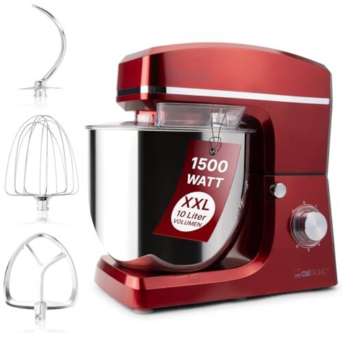 Clatronic KM 3765 robot de cuisine 1500 W 10 L Rouge, Acier inoxydable