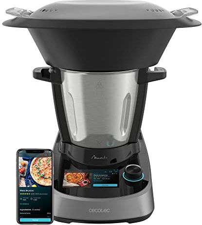 Cecotec Robot da cucina multifunzione Mambo Touch. 1600 W, 37 funzioni, schermo tattile TFT da 5" con ricettario integrato, capacità 3,3 litri, APP, Bilancia e brocca in acciaio inox