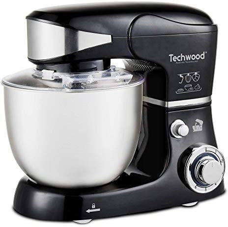 Techwood Robot impastatrice-5 l-1000 W, Metallo, 6 velocità, Nero