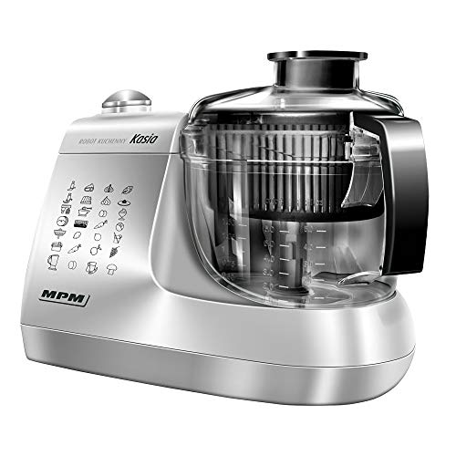 MPM Kasia Robot da Cucina Multifunzionale, Impastatrice, Frullatore, Tritatutto, Spremiagrumi, Grattugia, Tutto in Uno, Accessori in Acciaio Inossidabile Lavabili in Lavastoviglie, 800W, Grigio