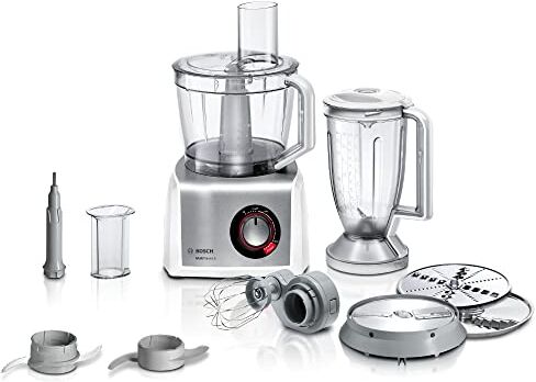 Bosch , MultiTalent 8 Robot da Cucina, Multifunzione, Compatto, Oltre 50 Funzioni, 1250 W, Ciotola da 3,9 l, Disco per Affettare e Grattugiare, Bicchiere incluso, Bianco