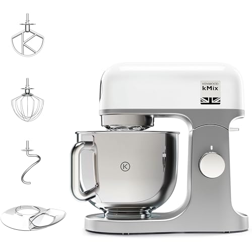 Kenwood KMX750WH KMIX Impastatrice Planetaria con Ciotola con Manico in Acciaio 5L, 3 Ganci di Miscelazione, Potenza 1000W, Personalizzabile con Oltre 20 Accessori Acquistabili Separatamente, Bianco