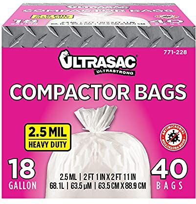 ULTRASAC extra heavy duty Professional Quality Compactor con Portasacco antimicrobica odori, 40 count