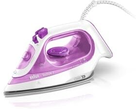 Braun TexStyle 3 SI3030PU, Ferro da Stiro a Vapore, 2300 W, Piastra in Ceramica, Stiratura in Verticale, Punta di Precisione, Getto di Vapore 140g/min, Bianco/Viola